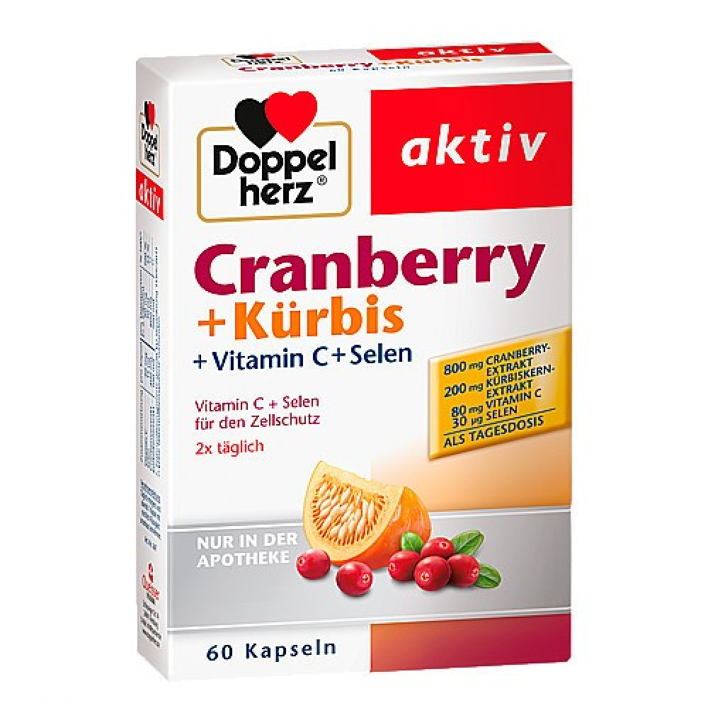 DoppelHerz Cranberry (mirtillo) + Kürbis (zucca) + Vitamina C + Selenio - 60 pz